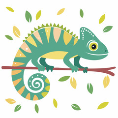 Cute Chameleon Simple Vector – Minimal Cartoon Lizard Illustration in Flat Style