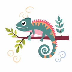 Cute Chameleon Simple Vector – Minimal Cartoon Lizard Illustration in Flat Style