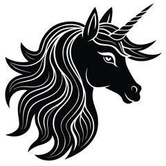 Majestic Black Unicorn Head Illustration Mystical Creature Art