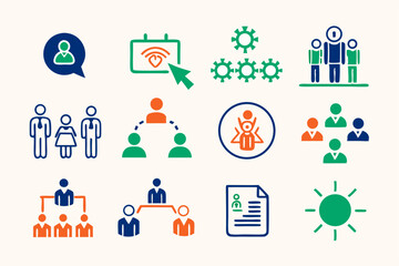 This set features vector social network icons, business symbols, and social media icons, ideal for web design and marketing concepts