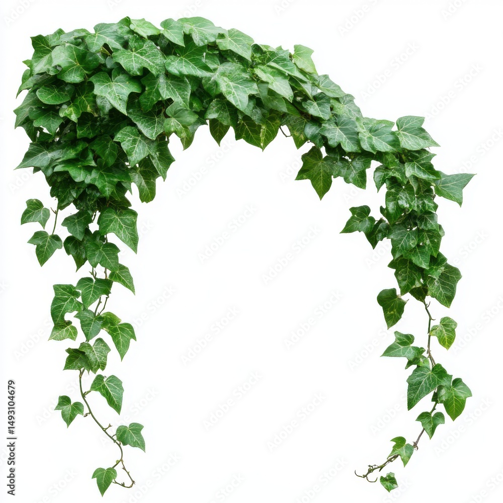Poster isolated english ivy cascading down in an arch shape on a white background studio shot for graphic d