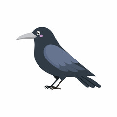 Cute Crow Simple Vector – Minimal Black Bird Cartoon Illustration in Flat Style