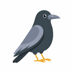 Cute Crow Simple Vector – Minimal Black Bird Cartoon Illustration in Flat Style