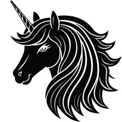 Majestic Black Unicorn Head Elegant Silhouette Illustration