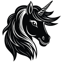 Majestic Black Unicorn Head Illustration A Mystical Creature Design
