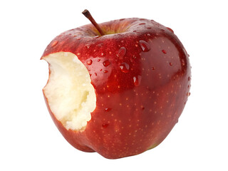 Close-up of a Bitten Red Apple Isolated on transparent background cutout, PNG file, Cutout file