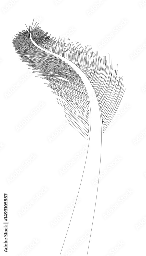 Poster a feather is drawn in black and white with a lot of dots. the feather is long and thin, with a curve