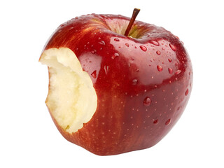 Close-up of a Bitten Red Apple Isolated on transparent background cutout, PNG file, Cutout file
