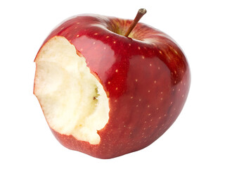 Close-up of a Bitten Red Apple Isolated on transparent background cutout, PNG file, Cutout file