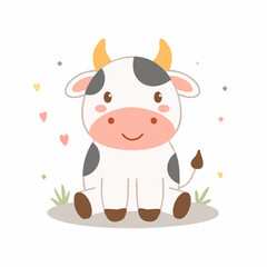 Cute Cow Simple Vector Illustration – Minimal Farm Animal Cartoon for Kids and Graphic Design