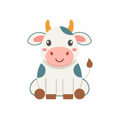 Cute Cow Simple Vector Illustration – Minimal Farm Animal Cartoon for Kids and Graphic Design