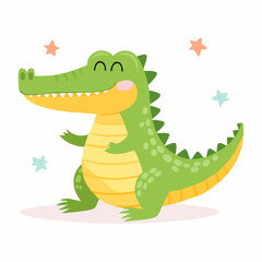 Cute Crocodile Simple Vector Illustration – Minimal Cartoon Reptile for Kids and Graphic Design