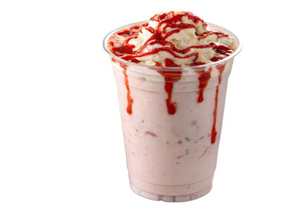 Strawberry Milkshake with Whipped Cream and Syrup Isolated on transparent background cutout, PNG file, Cutout file
