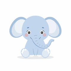 Fototapeta premium Cute Elephant Simple Vector Illustration – Minimal Flat Cartoon Animal Design for Kids and Decor Use