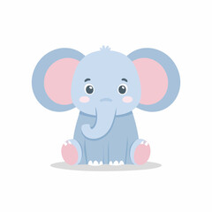 Fototapeta premium Cute Elephant Simple Vector Illustration – Minimal Flat Cartoon Animal Design for Kids and Decor Use