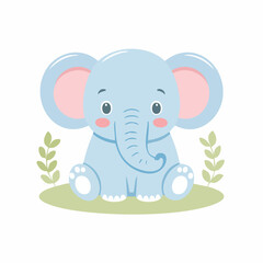 Naklejka premium Cute Elephant Simple Vector Illustration – Minimal Flat Cartoon Animal Design for Kids and Decor Use