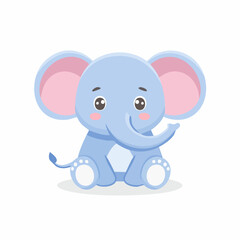 Obraz premium Cute Elephant Simple Vector Illustration – Minimal Flat Cartoon Animal Design for Kids and Decor Use