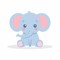 Fototapeta premium Cute Elephant Simple Vector Illustration – Minimal Flat Cartoon Animal Design for Kids and Decor Use