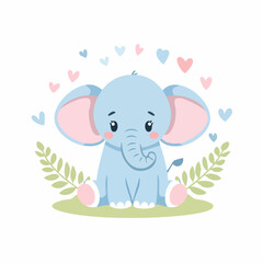 Fototapeta premium Cute Elephant Simple Vector Illustration – Minimal Flat Cartoon Animal Design for Kids and Decor Use