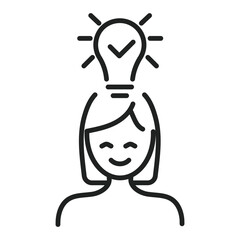 Person smiles with a light bulb above head, representing a new idea or positive thoughts in a simple illustration.