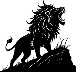 Roaring Lion on Rock Silhouette Vector Illustration