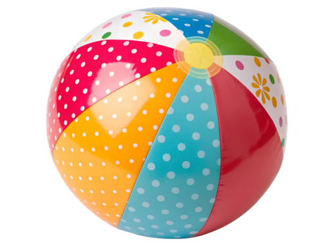 Close-Up of a Multicolored Beach Ball Isolated on transparent background cutout, PNG file, Cutout file