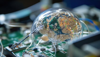 Interlinking neural pathways of technology across continents global innovation hub digital art futuristic environment close-up view