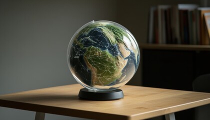 Exploring the global neural pathways of technology home office 3d globe display modern environment close-up connectivity