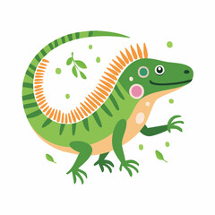 Cute Iguana in Simple Vector Style – Minimal Reptile Illustration with Flat Design on White Background