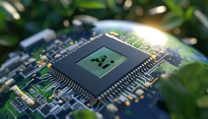 Innovative ai chip revolutionizing connectivity on earth global technology landscape digital imagery modern viewpoint