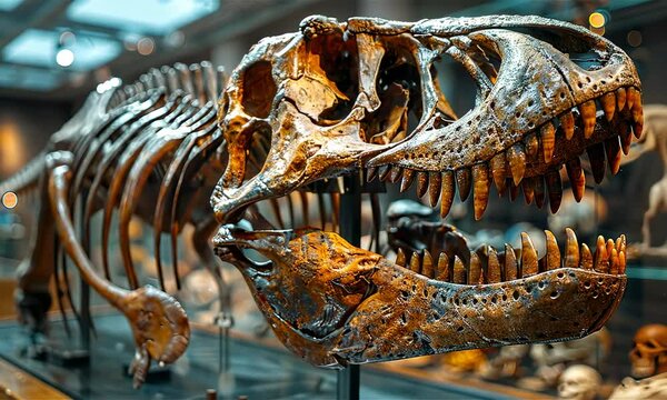 Full length dinosaur fossils, beautifully preserved museum exposition