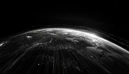 Action-packed data visualization of a pixelated globe digital realm graphic design futuristic environment aerial view conceptual art
