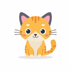 Cute Kitten in Simple Vector Style – Minimal Cat Illustration with Adorable Expression on White Background

