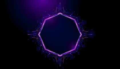 A glowing purple  blue hexagonal frame on a dark background with intricate, neon  like lines. 
