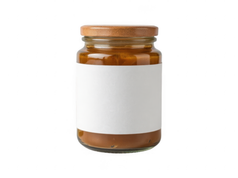 Glass Jar with Wooden Lid and Blank Label for Custom Branding