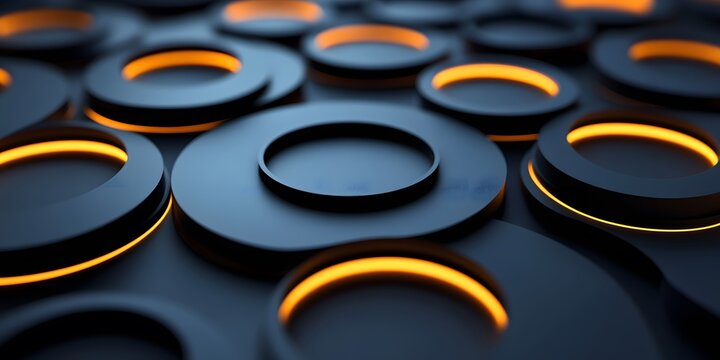 Abstract design of concentric circles with glowing rings.