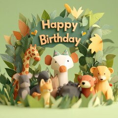 Jungle animal birthday party celebration nature setting festive atmosphere playful viewpoint happy birthday theme