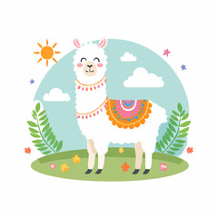 Cute Llama in Simple Vector Style – Minimalist Cartoon Animal Illustration on White Background