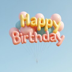 Colorful floating birthday balloons spelling happy b outdoor celebration high altitude view joyful atmosphere