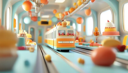 Surprise birthday celebration moving train festive event colorful environment playful viewpoint joyous concept