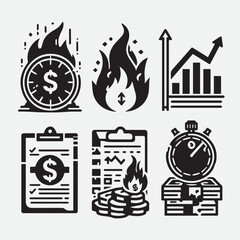 Business Plan Icon Set – Black and White Line Style, Strategy and Planning Symbols