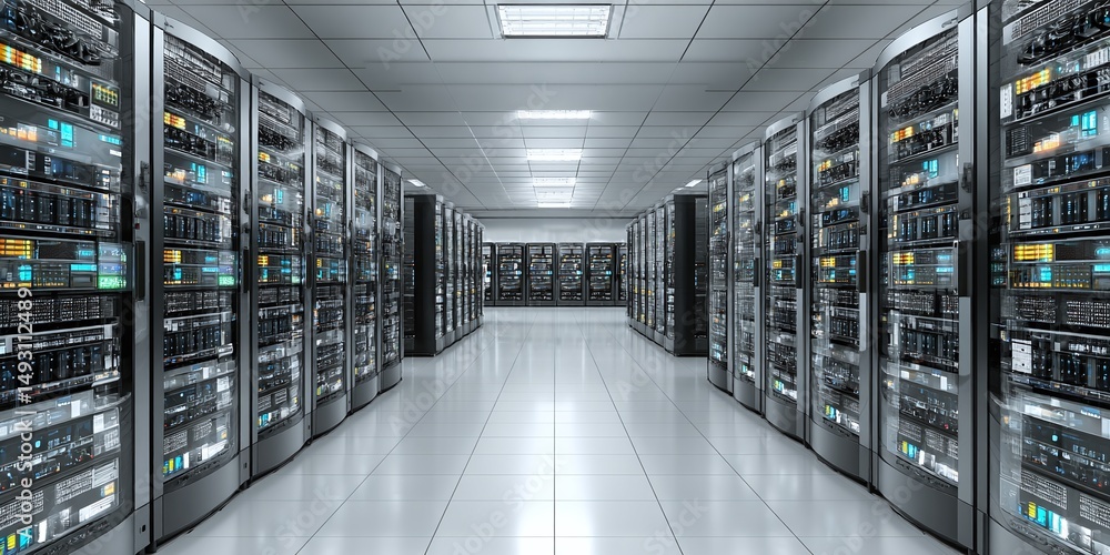 Aufkleber a modern data center with rows of servers and network equipment