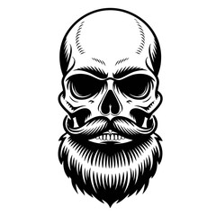 Bearded Skull with Mustache in Vintage Tattoo Style