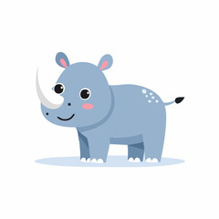 Fototapeta premium Cute Rhino in Simple Vector Style – Minimalist Cartoon Safari Animal on White Background