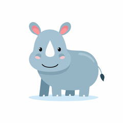 Fototapeta premium Cute Rhino in Simple Vector Style – Minimalist Cartoon Safari Animal on White Background
