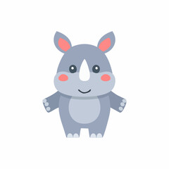 Cute Rhino in Simple Vector Style &ndash; Minimalist Cartoon Safari Animal on White Background