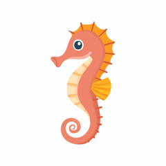 Fototapeta premium Cute Seahorse in Simple Vector Style – Minimalist Cartoon Marine Creature on White Background