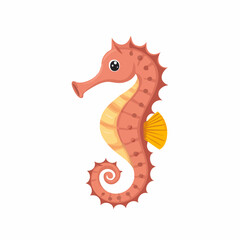 Fototapeta premium Cute Seahorse in Simple Vector Style – Minimalist Cartoon Marine Creature on White Background
