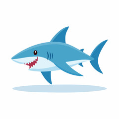 Obraz premium Cute Shark in Simple Vector Style – Minimalist Cartoon Sea Predator on White Background