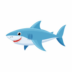 Obraz premium Cute Shark in Simple Vector Style – Minimalist Cartoon Sea Predator on White Background